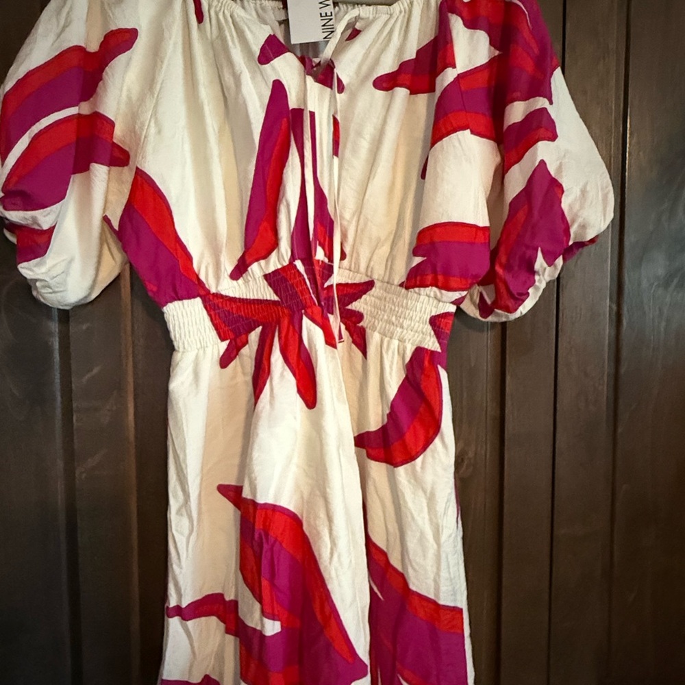 Nine West White and Pink Patterned Dress